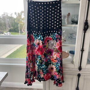 TOLANI PATTERN PLAY MAXI SKIRT ANTHROPOLOGIE POLKA DOTS FLORAL SMALL NWT